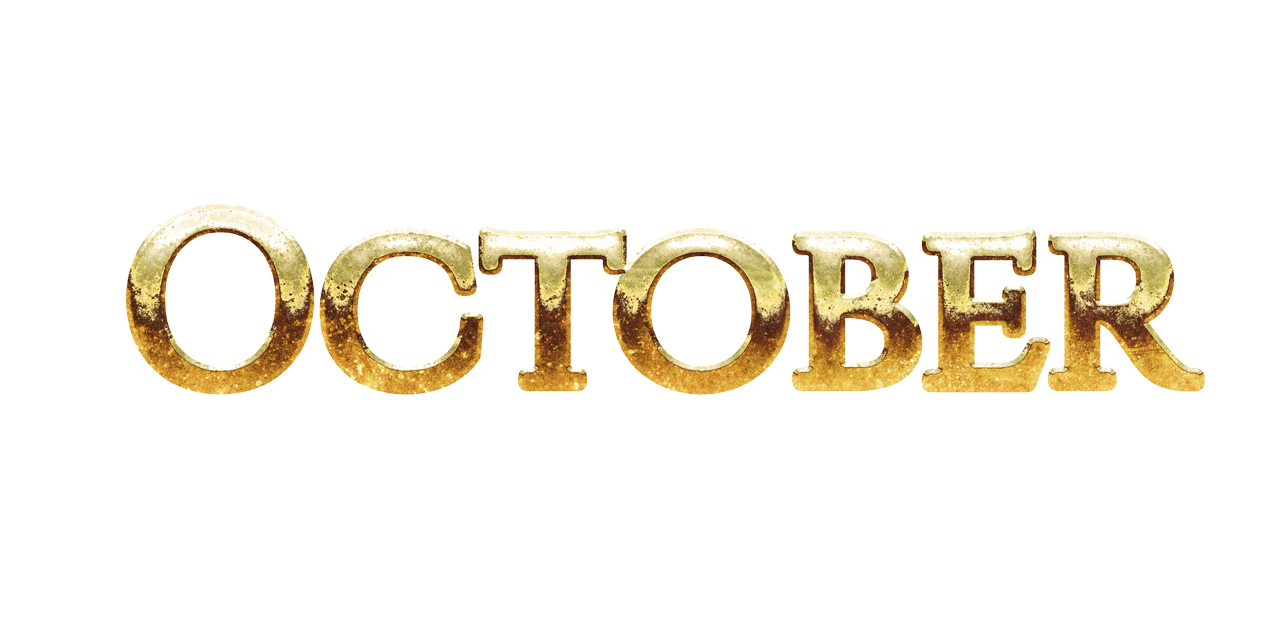 October png, word October png, October word png, October text png, October letters png, October word gold text typography PNG images transparent background